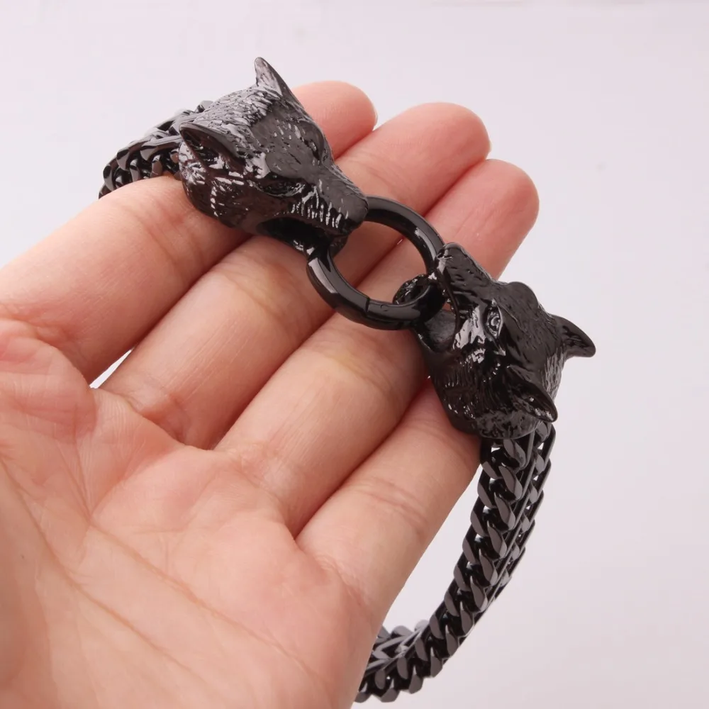 Панк Байкер ювелирные изделия 316L нержавеющая сталь черный двойной Волчья Голова