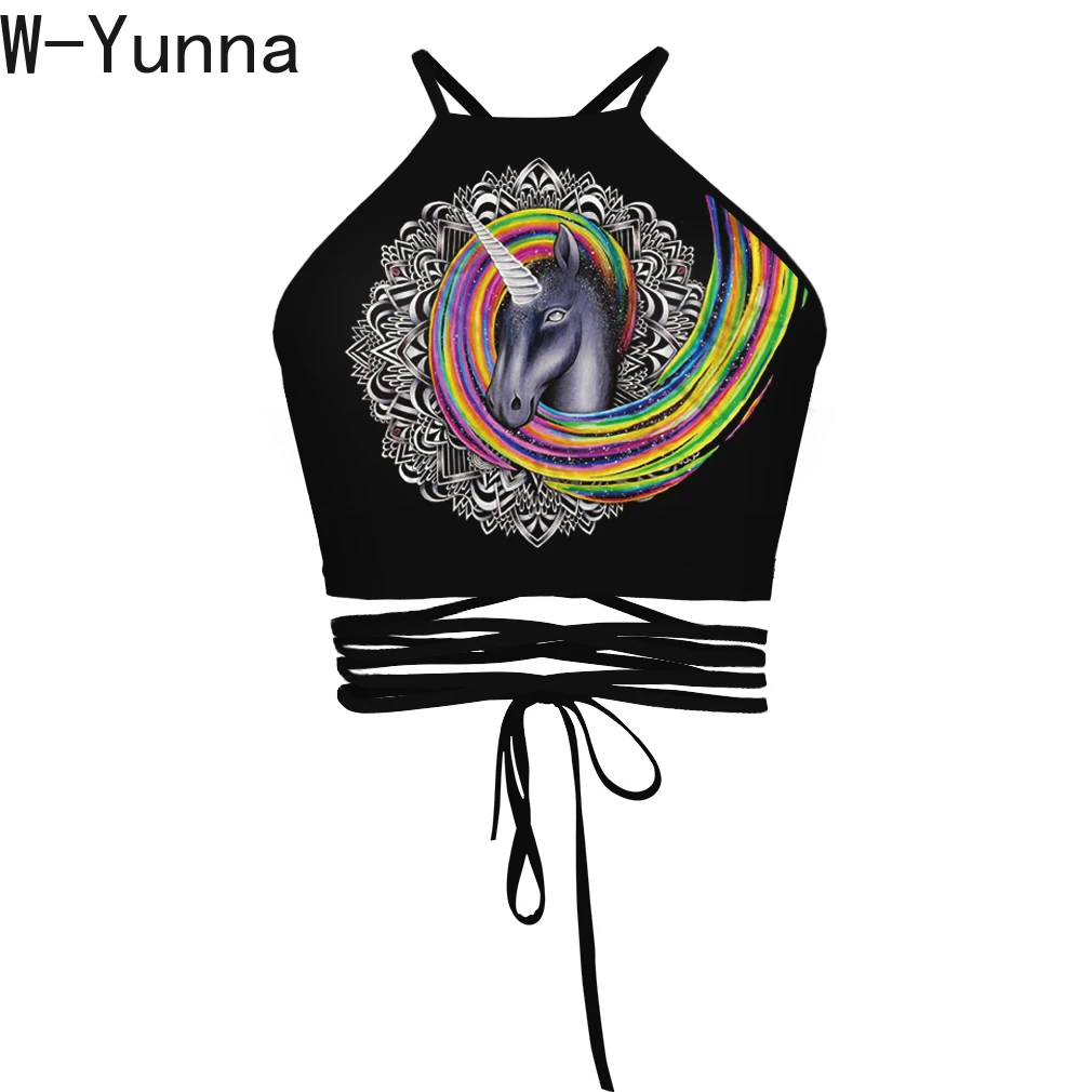 W-Yunna, новинка, летний сексуальный топ, модный, кот, Тай Чи, дерево, инопланетянин, Готическая уличная одежда, Череп, кроп-топ, женский, на шнуровке, топ на бретелях