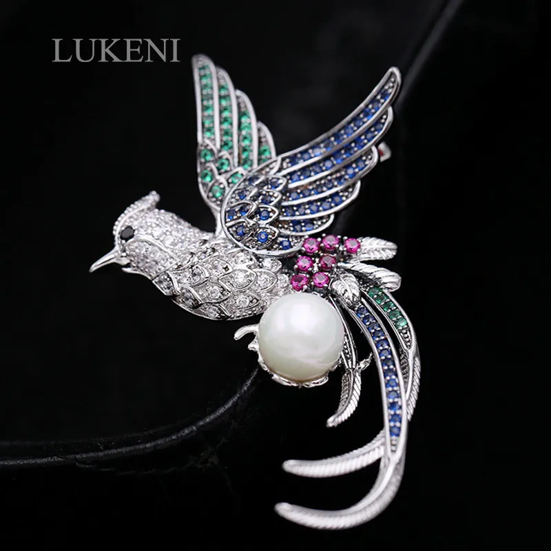 Lukeni Модные Роскошные CZ животные птица жемчужные броши для женщин разноцветная брошь свитер пальто ювелирные изделия аксессуары