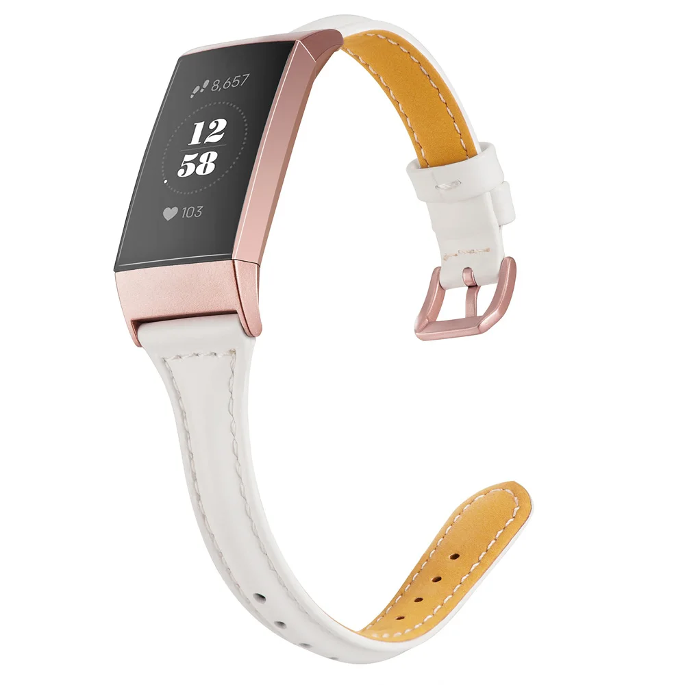 White Умный Браслет ремешок для Fitbit Charge 3 из натуральной кожи ремешок браслет розовое золото адаптер застежка для Fitbit Charge 3/Charge 3 SE - Цвет ремешка: White