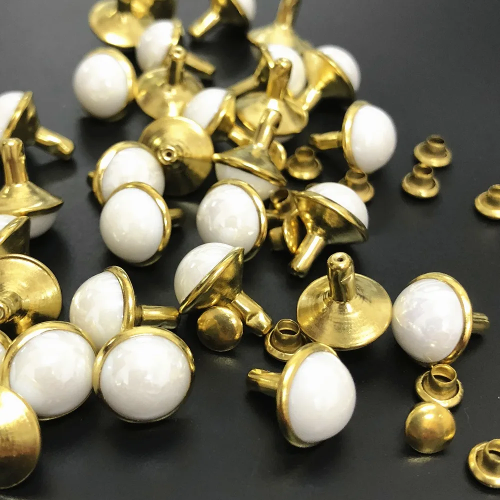 

100 комплектов, 10 мм Акриловые искусственные керамические заклепки, золотистые зеркальные заклепки для ремня, сумки, обуви, одежды, изготовле...