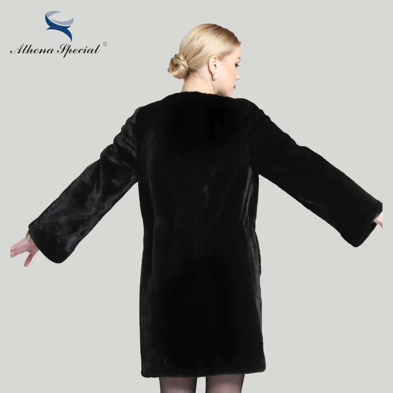 Athena Special Brand Blackglama Ladies Genuine Mink Coat Winter Natural Fur Overcoat Women Loose Fit Real | Женская одежда