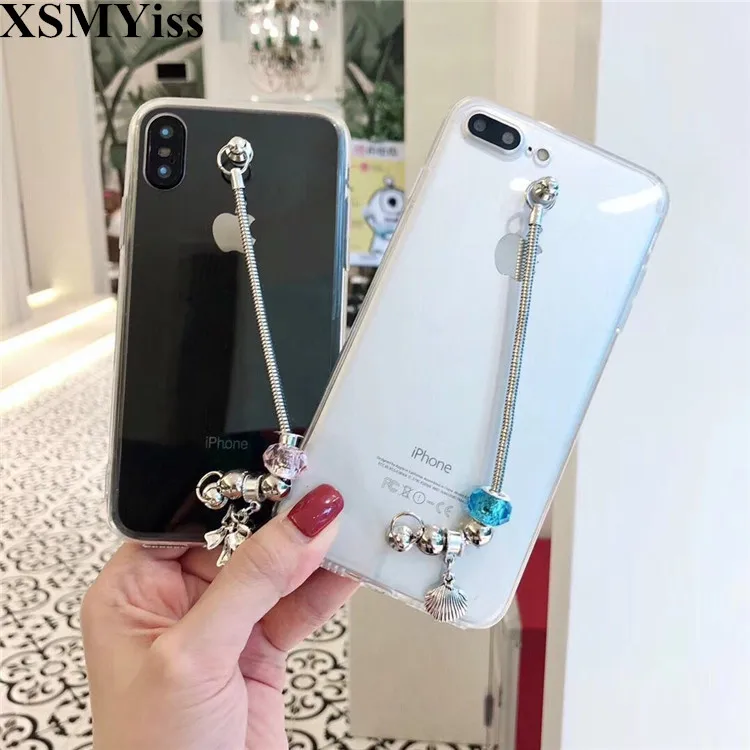 Для iPhone 5S SE 6 6S 7 8 Plus чехол Блестящий Алмазный драгоценный камень браслет цепочка