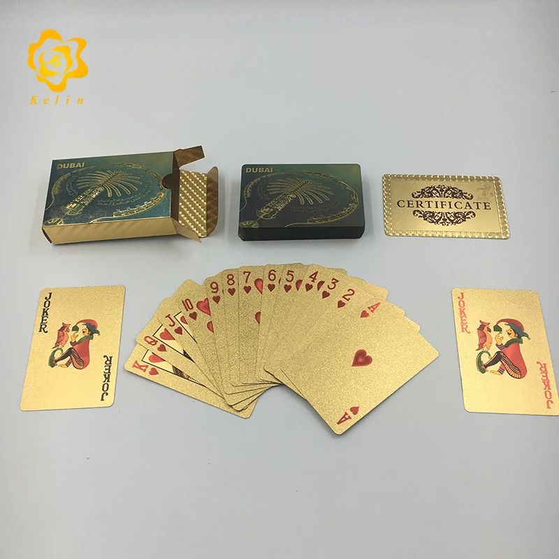 Цветные игральные карты из фольги 24 k в Дубае 54 шт./компл. U.A.E. Покерная игровая площадка для коллекции с красной деревянной коробкой