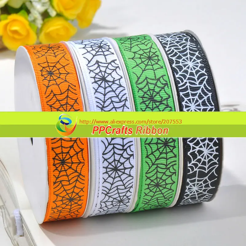 

Halloween Cobweb Printed Grosgrain Ribbon 25mm 100yards/roll Free Shipping