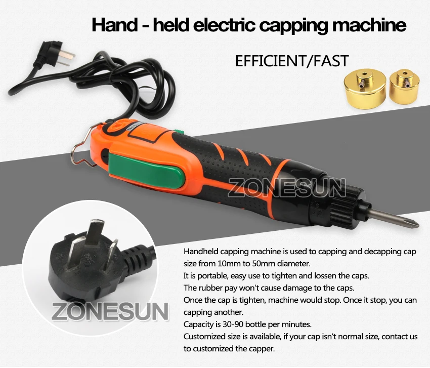 ZONESUN 110/220 В Ручной укупорочные инструмент пластиковые укупорочные 10-50 мм крышкой покрывать винта машина 64 кг/ТСМ ручная машина для домашнего консервирования
