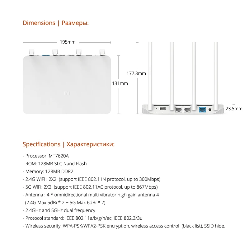 Оригинал Xiaomi WiFi Роутер 3 Английская Версия Прошивки 2.4 Г/5 ГГц Wi Fi Ретранслятор 128