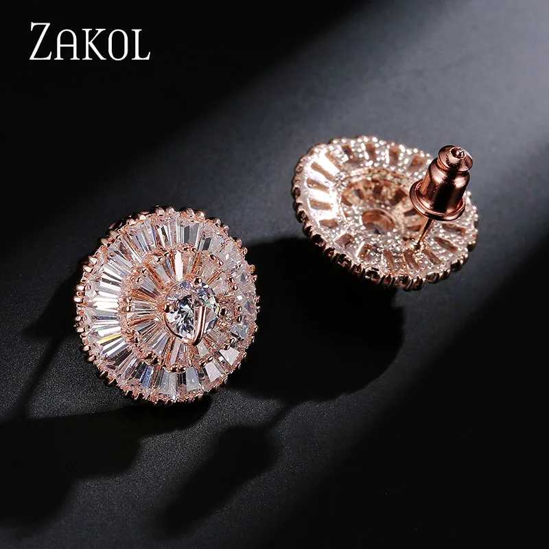 Женские серьги пусеты ZAKOL круглой формы с кубическим цирконием FSEP232|stud earrings|stud