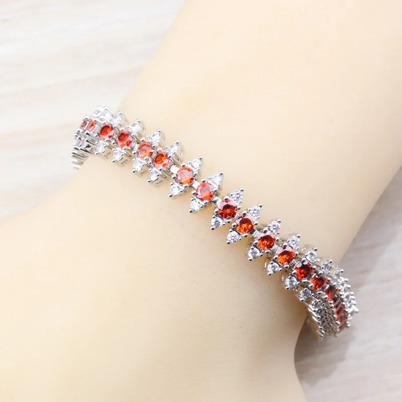 Милые свадебные украшения из красного циркония серебристого цвета 4