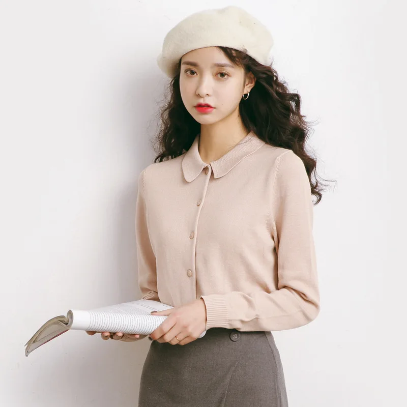 Женский облегающий кардиган повседневный короткий с длинным рукавом и отложным