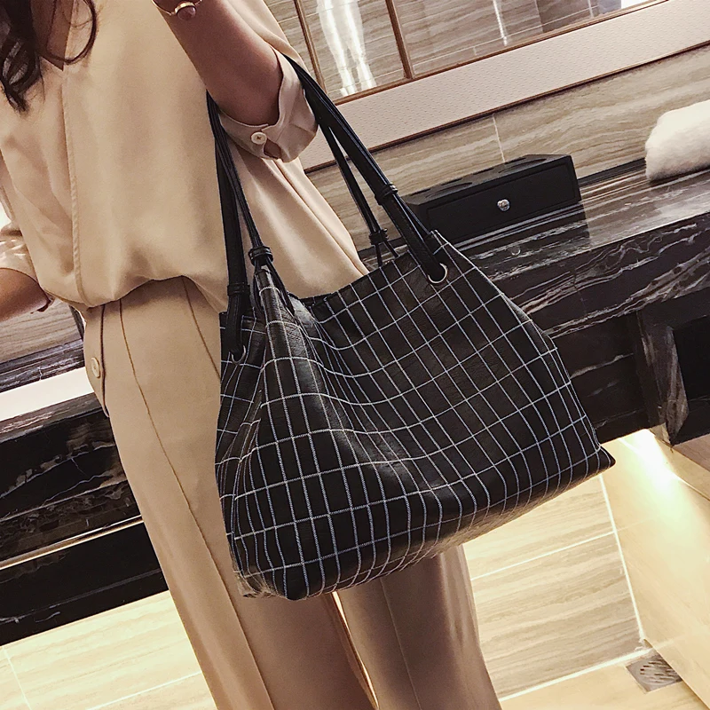 2018 women new single shoulder bag fashion stitch Plaid Bucket Bag Handbag simple all-match bags for | Багаж и сумки