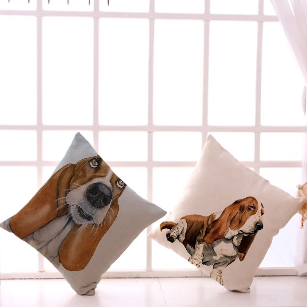 Наволочка с рисунком bассет хаунд хлопковая льняная декоративная наволочка для