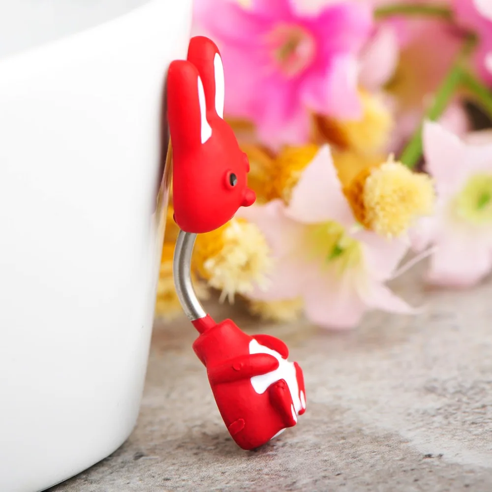 Funmor кольцо на пупок с изображением кролика из медицинской нержавеющей стали 316L