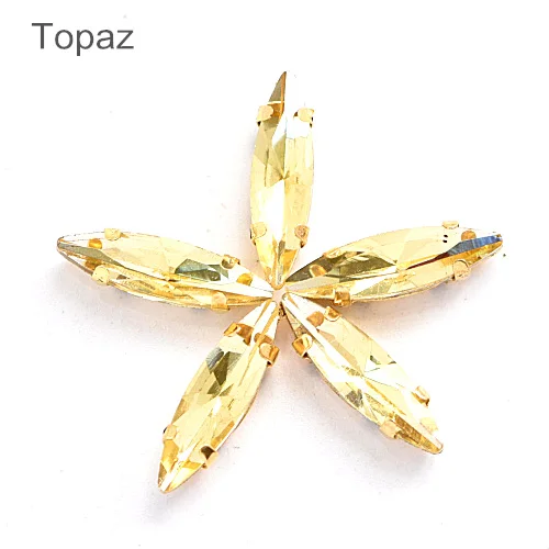 Topaz 4x15 мм, 50 шт., цветные стразы в виде лошадиного глаза с золотыми когтями для шитья, стеклянные камни для свадебного платья F0065 - Цвет: Topaz