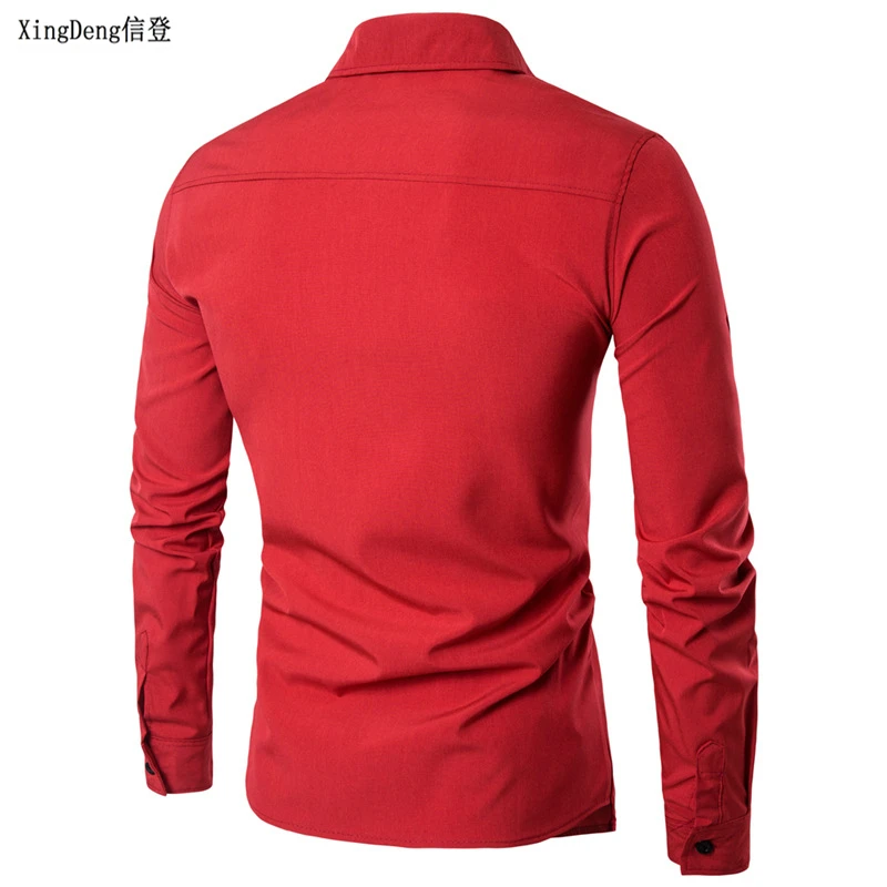 

XingDeng Cotton Linen Casual Men Long Sleeve Shirts Wholesale Brand Fashion Casual Slim Short Sleeve Shirt Solid Color Plus Size