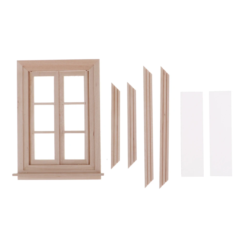 Unpainted Mini Wood 6 Pane Window &amp Frame Glass Sheet for 1/12 Dollhouse Furniture Any Room Items Accessory | Игрушки и хобби