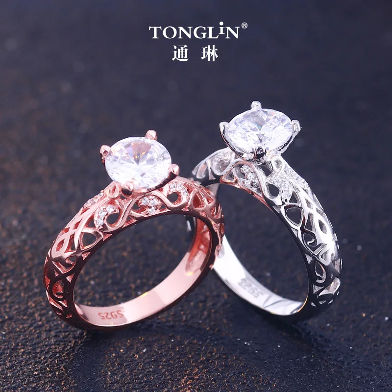 925 Silver Zirconia Engagement Ring for Women Unique Wedding Rose Gold Art Deco Baguette Finger Boho Jewelry | Украшения и
