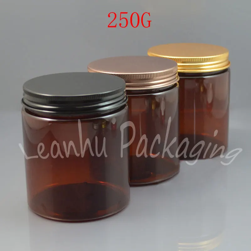 

250 г коричневая пластиковая широкая банка для рта, 250 куб. См Косметическая подрозница, маска/крем/банка для упаковки порошка (14 шт./лот)