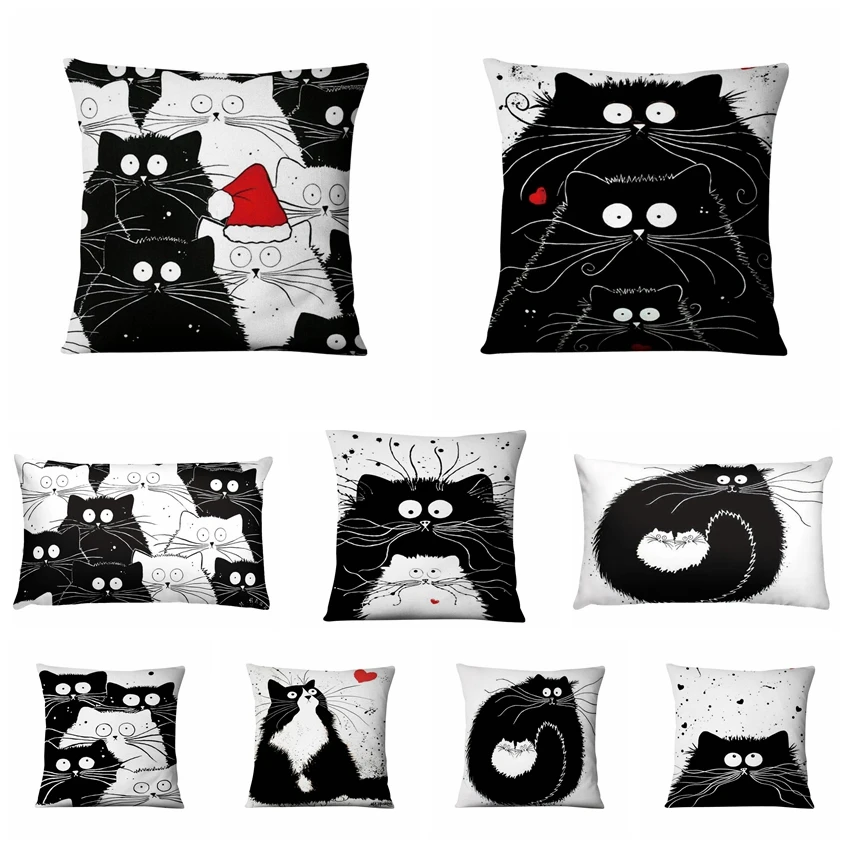 Ins черно-белая наволочка с рисунком кота рождественские Подушки мяу Декоративные