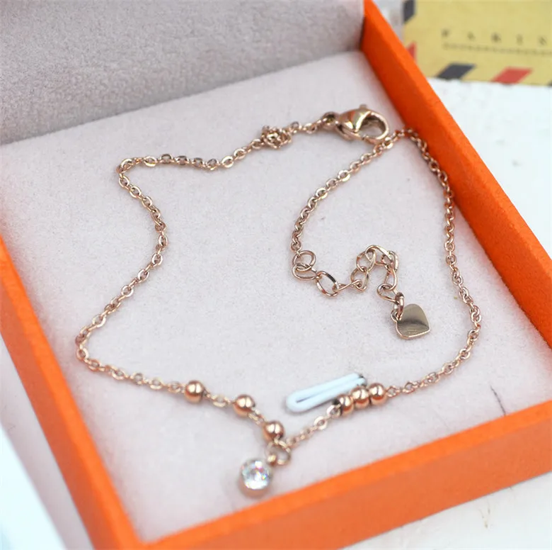 

YUNRUO New Arrival Cute Crystal Anklet Fashion Jewelry Titanium Steel Rose Gold Color Gift for Woman/Girl No Fade Free Shipping