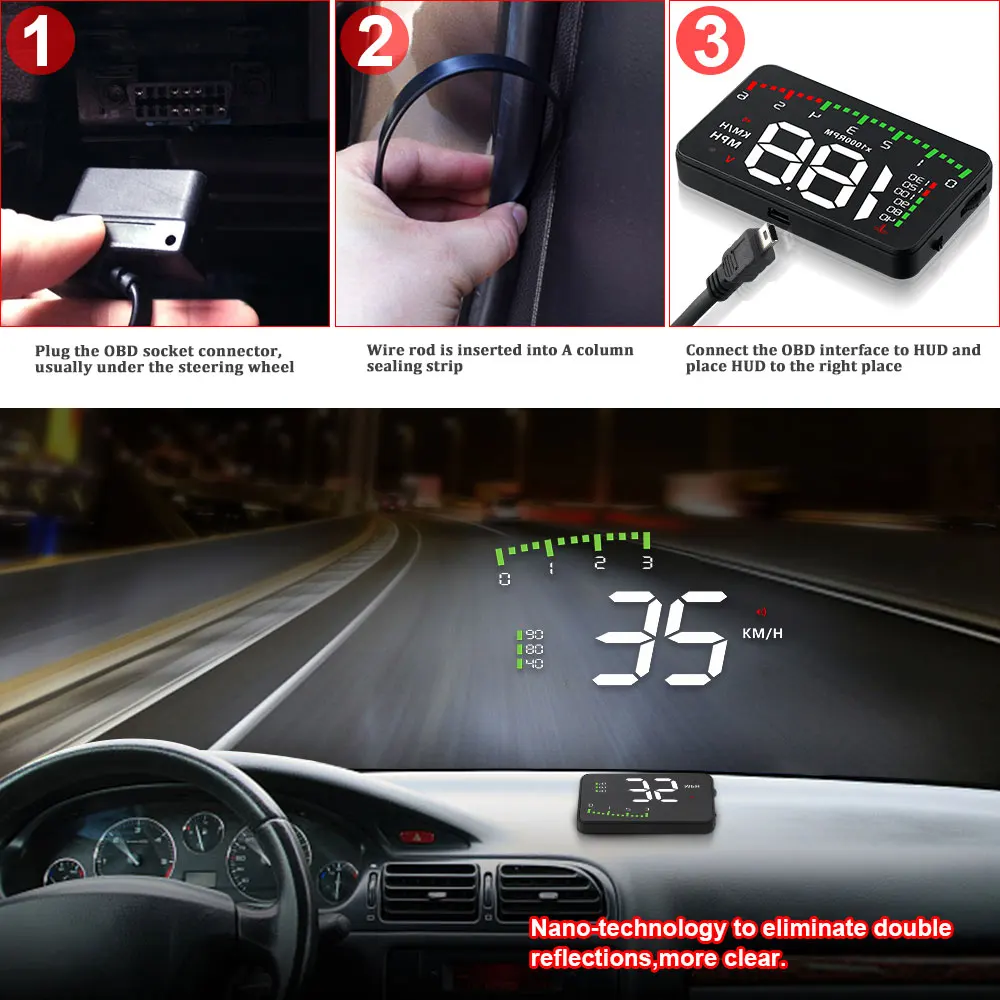 OBD 12 В предупреждающие спидометры HUD Дисплей портативный Усталость вождения