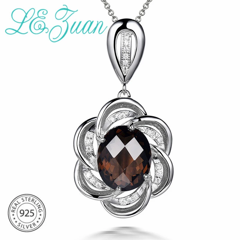 Кулон из серебра 925 пробы с натуральным дымчатым кварцем 8 карат|necklace pendant women|necklace