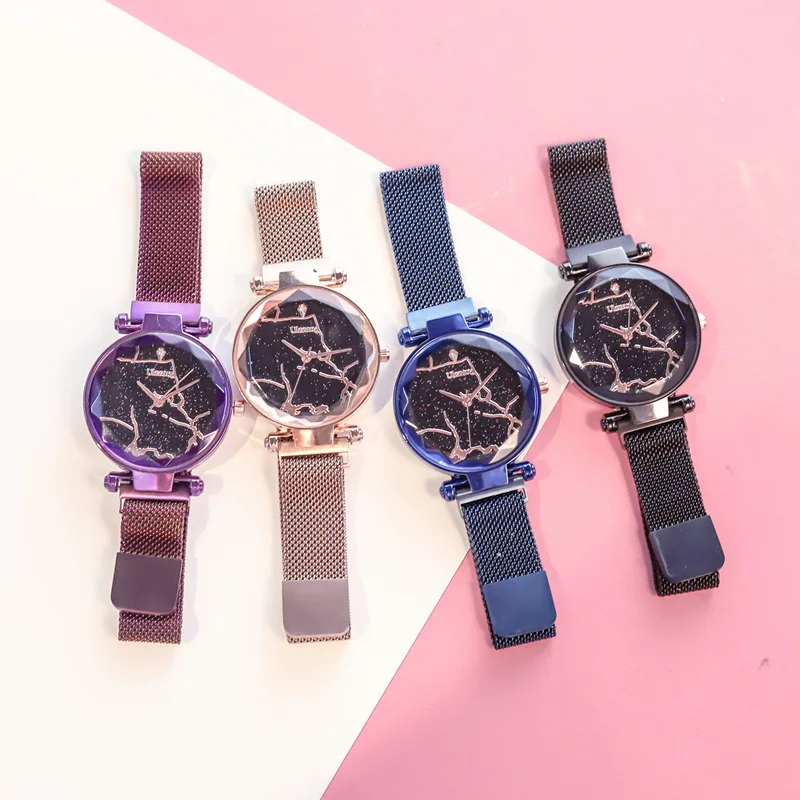 Модные женские часы 2019 Роскошные фиолетовые Дамские Кварцевые в творческом