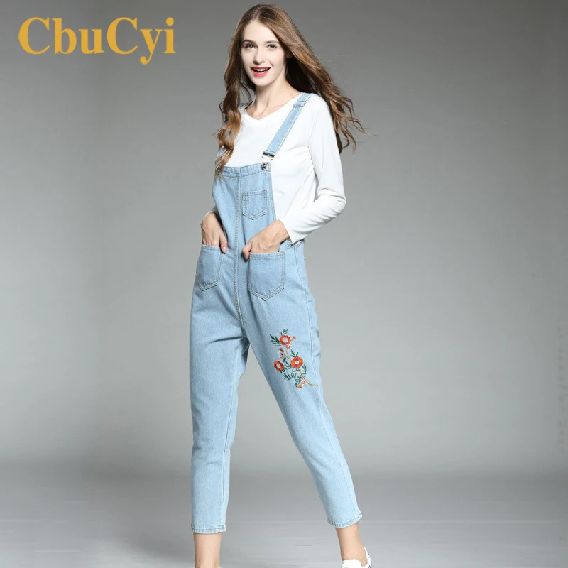 Женские комбинезоны CbuCyi Длинные свободные повседневные джинсы с вышивкой
