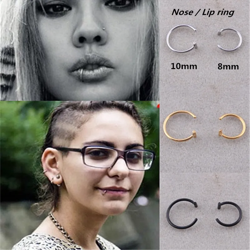 YIXI Рок-панк поддельное носовое кольцо губа из нержавеющей стали с клипом для прокола фальшивые кольца обруч для женщин украшения для тела 8мм / 10мм на.