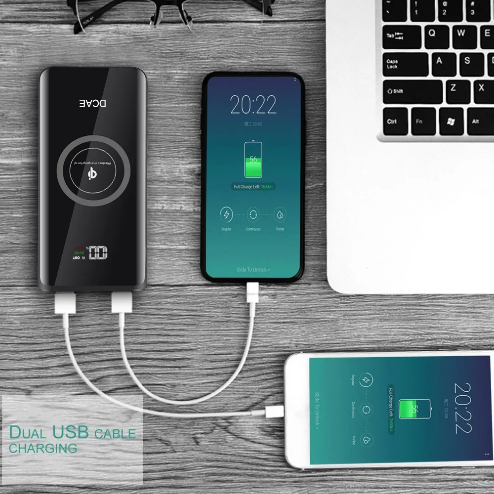 DCAE 10000 мАч QI Беспроводное зарядное устройство для iPhone XS Max XR X 8 Быстрая Двойная USB