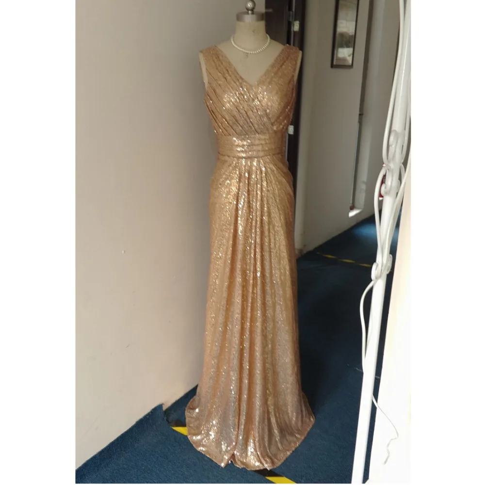 2018 Блёстки Подружкам невесты длинные розовое золото/Шампанское фрейлина Наряды