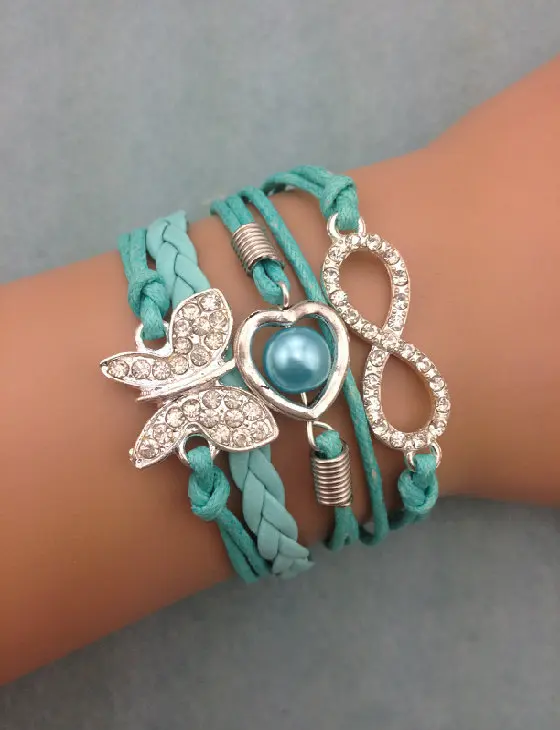 1pc infinity palm and anghor bracelet.metal charm wax cord leather bracelet 3329 | Bracelets