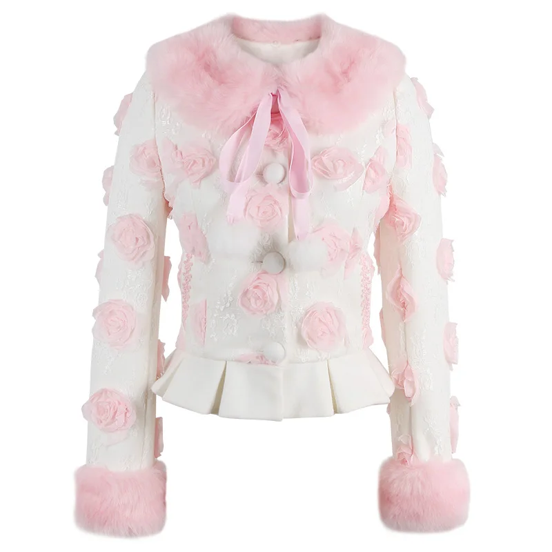 Пальто розовое с вышивкой в виде цветка дождя|pink coat|designer coatcoat pink |