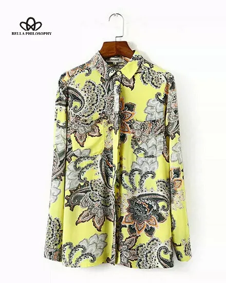 Женская этническая блузка с длинными рукавами цветочным принтом пейсли желтая