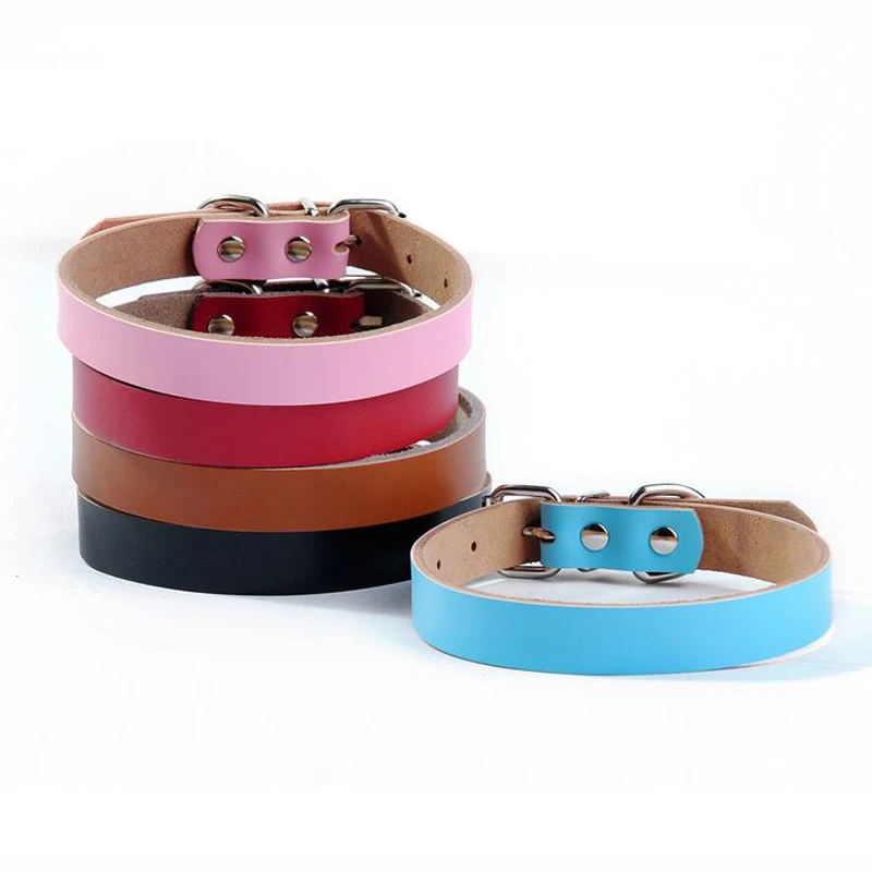 Solid Real Leather Pet Dog Collar With Buckle Adjustable Collars For Small medium Dogs Puppy Neck Accessories Products 20E | Дом и сад