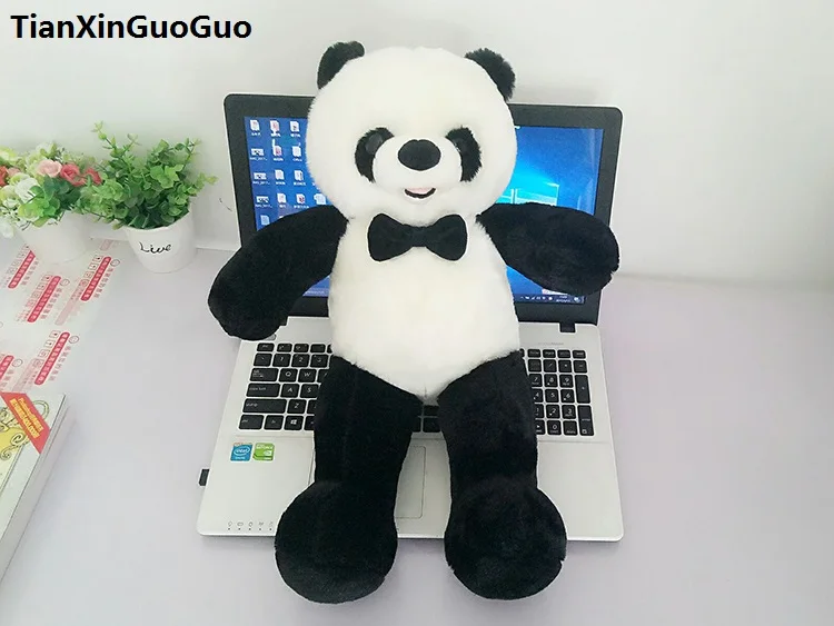 

new style about 60cm lovely giant panda plush toy bowtie panda soft doll pillow birthday gift s0611