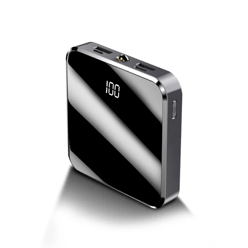 Черный 10000mAh мини банк питания зеркальный экран цифровой дисплей повербанк внешний аккумулятор Портативный 10000mAh банк питания для смартфона - Цвет: Черный