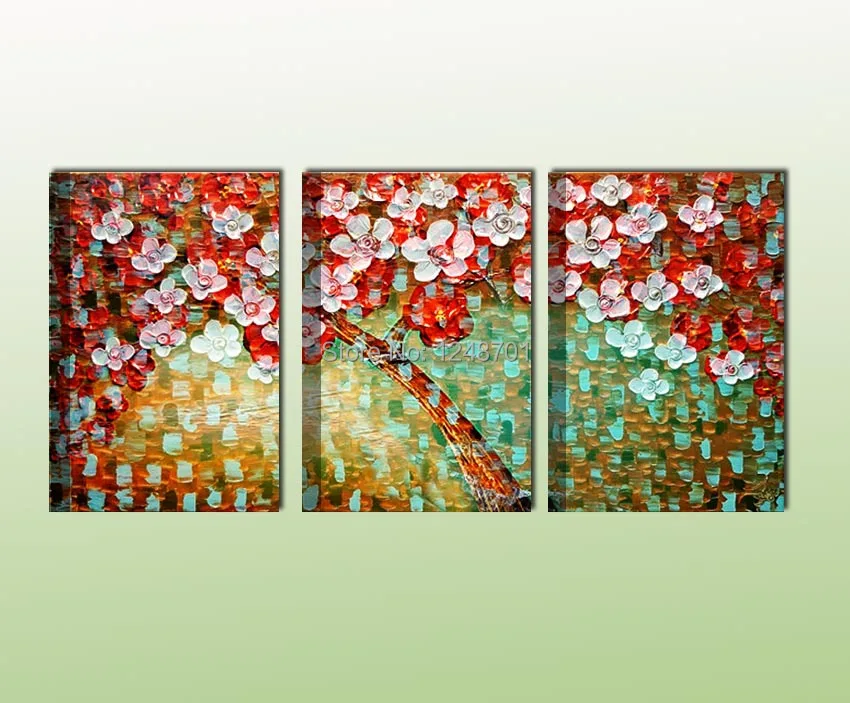 

Handpainted canvas three panels palette knife flower group oil painting for home decoration