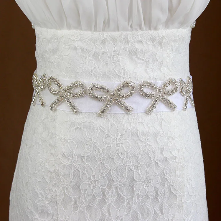 

Silver Rhinestones Bridal Belt Crystal Pearls Ribbons Wedding Belt Sash For Bridal Bridesmaids Dresses