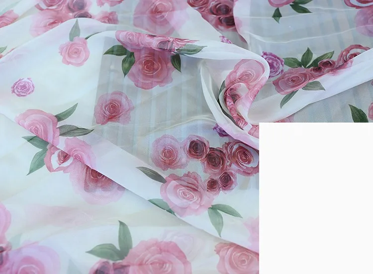 5 30D printed chiffon fabric Chinese style rose silk scarf costume Hanfu skirt dress decoration skirt fabric DIY material cloth - Цвет: 5