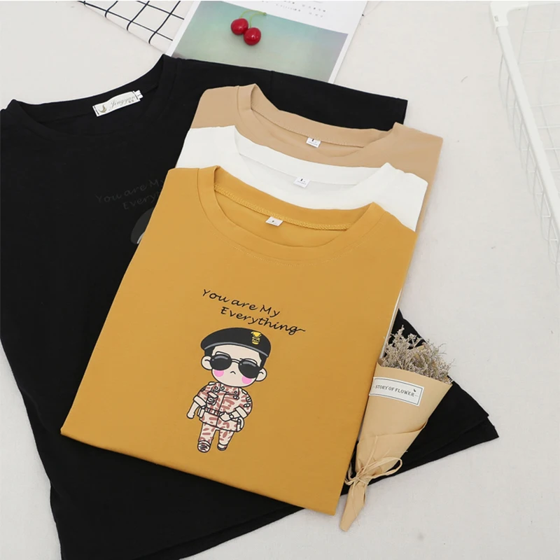 Женская футболка с круглым вырезом Повседневная хлопковая коротким рукавом и