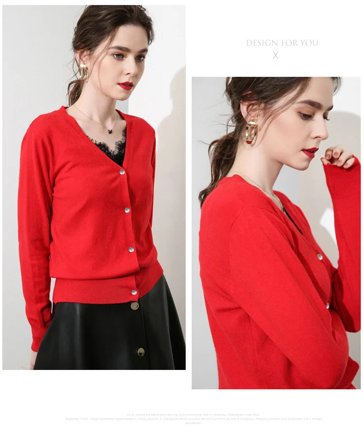 New arriving cardigan women's V-neck knitted primer shirt with pure colour casual sweater |