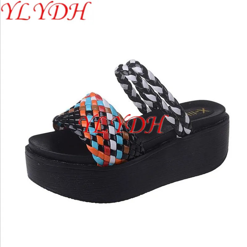 Женщины Сандалии 2017 Новый Клинья Платформы Строка Из Бисера Hand Made Пляж Обувь Мода