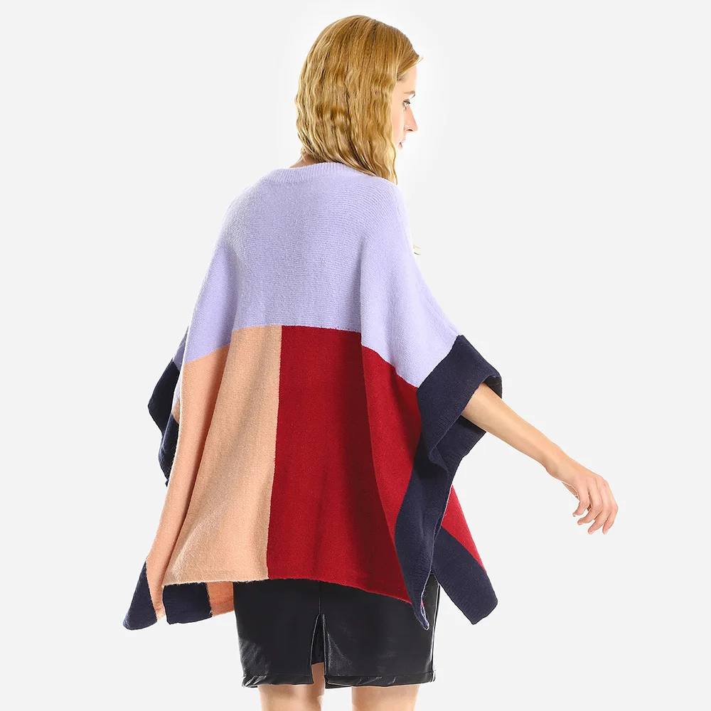 ZAFUL Oversized Sweater Women Batwing Sleeve Loose Knit Shawl Sweaters Casual O-Neck Warm Color Patchwork Pullover Autumn | Женская