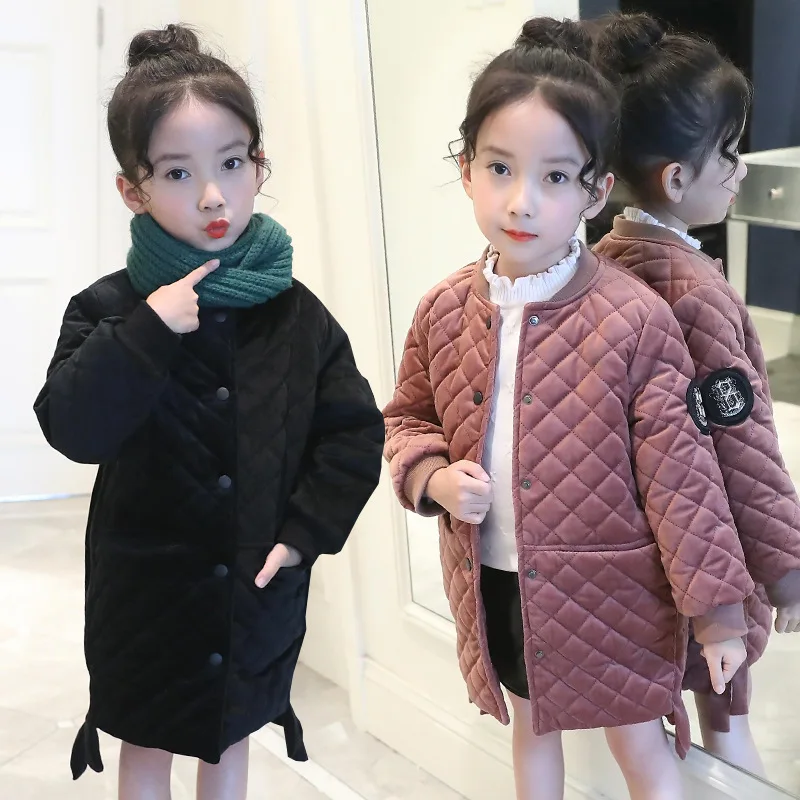 

2018 new winter Girls Kids long velvet warm cotton foreign coat comfortable cute baby Clothes Children Clothing