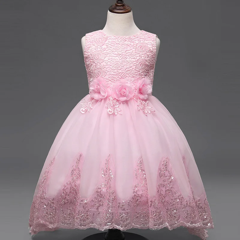 Розовое платье подружки невесты с цветочным узором для девочек вечернее