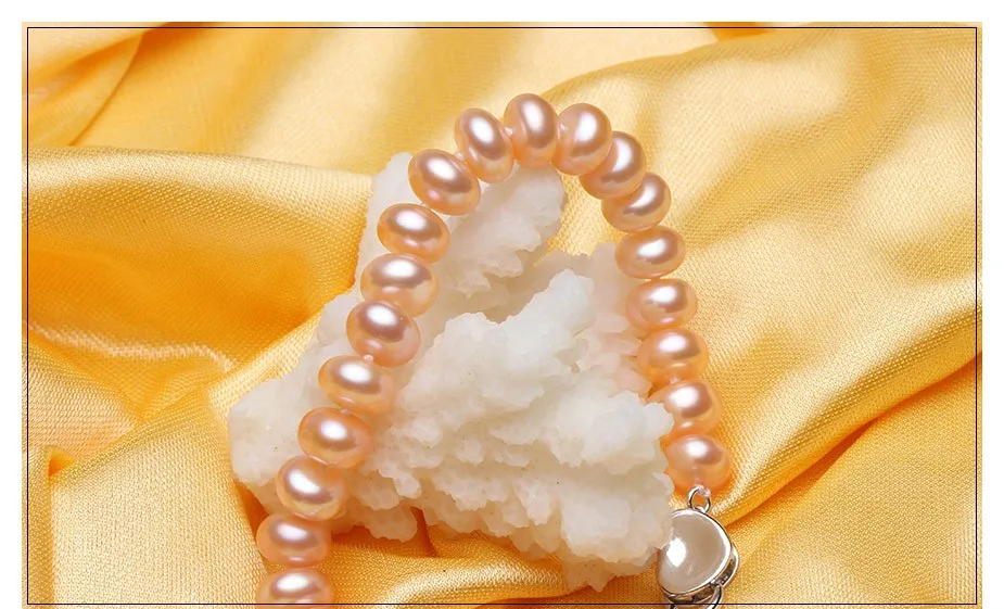 HENGSHENG White Pearl Bracelets 8-9mm 18cm Length Bread Round Natural Freshwater Pearl Hot Sale Jewelry Bracelets For Women