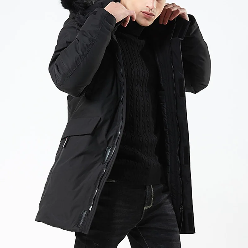 Мужские парки куртки с меховым капюшоном пальто оверсайз зимняя однотонная