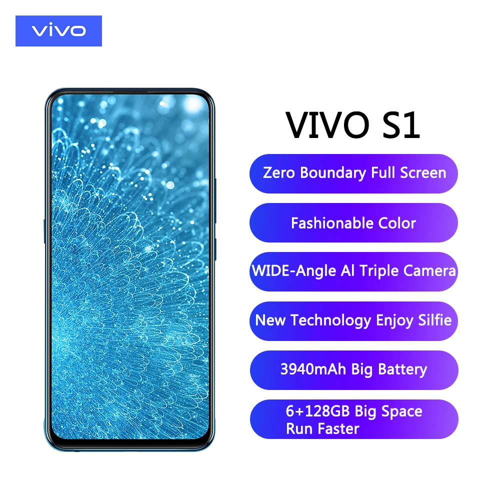 Мобильный телефон vivo S1 6 ГБ ОЗУ 128 Гб ПЗУ четыре ядра 53 дюймов полный экран с