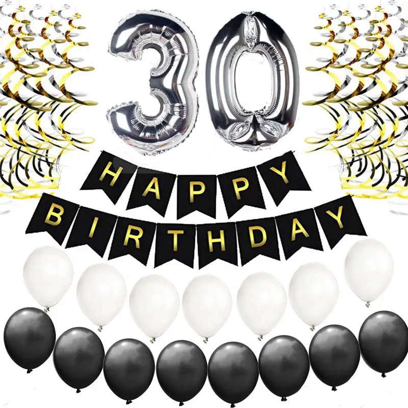 Gold Silver 30th Birthday Party Decorations Kit Happy Foil Letter Balloons 30 Years Old Anniversary Supplies Adults | Дом и сад